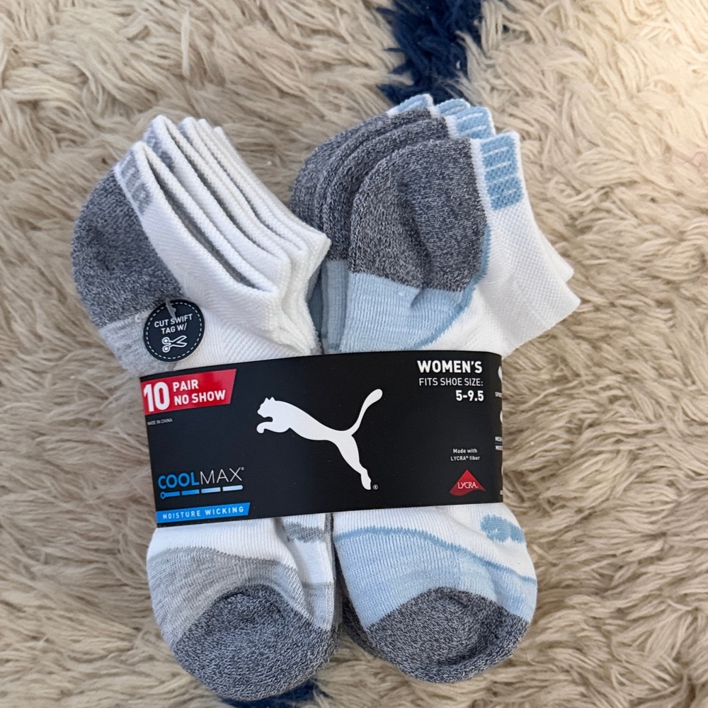 Puma Women's No Show Socks - White, Gray, and Blue